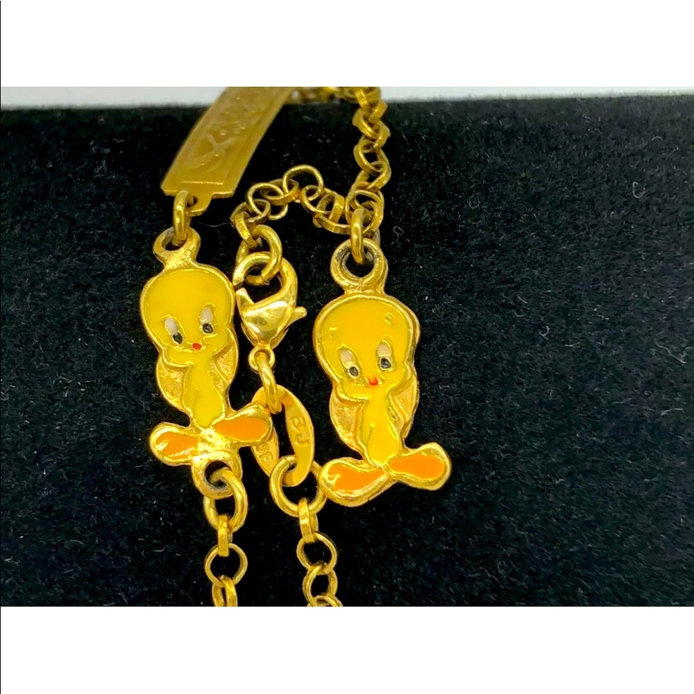 Rare Vintage Collectible 18k Gold Filled Tweety Bird Looney Toons Chain Bracelet